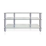 Lovan Legacy 48" AV Rack, 3-Tier Clear Glass Shelves w/Metallic Silver Star Posts