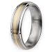 14k Gold Inlaid Ridged Edge Brushed and Polished Titanium Ring (6.0 mm) With Wood Box - Sizes 8.5-12