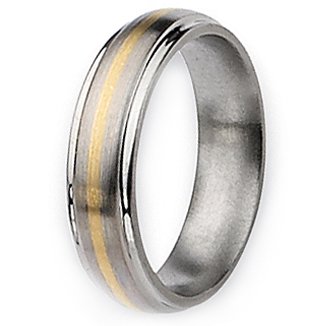 14k Gold Inlaid Ridged Edge Brushed & Polished Titanium Ring (6.0 mm) With Wood Box - Sizes 8.5-12
