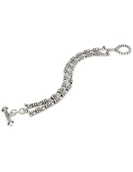 Twisted Blade Silver Studded Double Link 7 Inch Bracelet