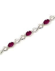 10K White Gold Oval Ruby and Diamond Bracelet by Jewelry Mountain