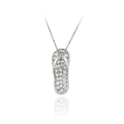 Sterling Silver Simulated Diamond CZ Flip Flop Pendant