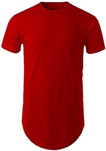 SHFF Men's Hipster Hip Hop Basic Long T-shirt With Zipper Trim Small Red