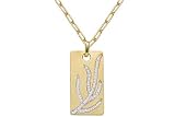 14K Yellow Gold Hand-Crafted Matte-Finish Plate Pendant, Enhanced with a Pave Set Diamond Branch, Sliding on a 17 Open-Link Necklace.