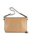 Krizia Sand Logoed Grommet Flap Leather Shoulder Bag