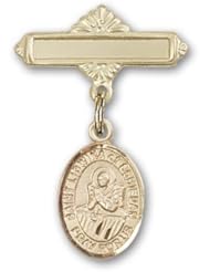 14K Gold Baby Badge with St. Lidwina of Schiedam Charm and Polished Badge Pin