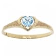 Textured 10K Solid Yellow Gold Heart Ring w/ Blue Topaz