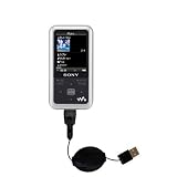 Einziehbares USB Kabel f�r Sony Walkman NWZ-A716 mit Hot Sync und aufladen Einsatzm�glichkeiten  von Gomadic mit TipExchange Technology