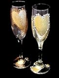 Bride's Heirloom & Groom's Remembrance Design - Hand Painted - Set of 2 Toasting Flutes
