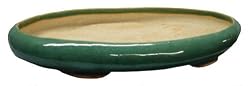 Shallow oval bonsai planter / pot - chinese ceramic, green glaze