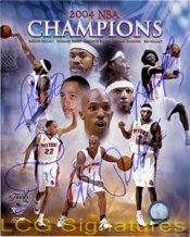 Signed Pistons, Detroit (2004) 8x10 By Rasheed Wallace, Tayshaun Prince, Chauncey Billups, Richard Hamilton and Ben Wallace Photo