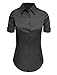 LE3NO Womens Short Sleeve Button Down Shirt With Stretch,L3nwt575a_black,Large
