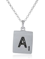 Scrabble 925 Sterling Silver 0.048ct Diamond Initial A Pendant Necklace, 18"