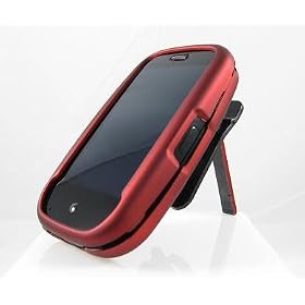 RED Rubber Coating Hard Plastic Palm Pre Smart Phone Case w/ Kick Stand Belt Clip RED
