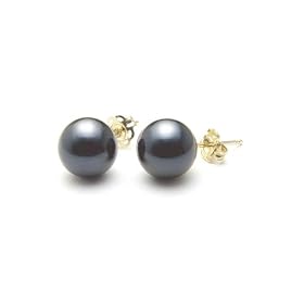 AAA Quality Round 6-6.5mm Akoya SaltWater cultured Black Pearl Earrings with... by Augustina Jewelry