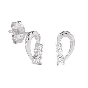 9ct White Gold Ladies Diamond Set Loop Earrings
