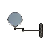 〔INK-0706009H〕　アームミラー　２面（１面３倍拡大鏡）　ブラック（黒）　【本体サイズ：L230～390*H270*鏡130】