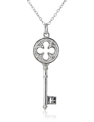 Sterling Silver and Diamond-Accent Key Pendant Necklace with Rolo Chain, 18"