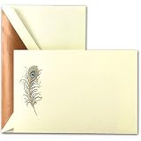 Engraved Peacock Feather Ecruwhite Correspondence Cards