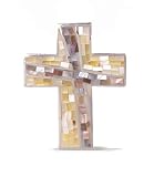 Yellow/Brown Mother of Pearl Mosaic Cross Pendant