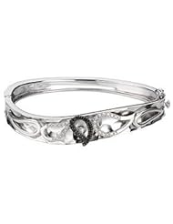 Black And White Diamond Bangle Bracelet Sterling Silver & 14K White 1/3 Ct Tw 69170