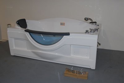 Massage Bathtub with Hydrotherapy Massage Jets, Headrest, Light, Hand Rail, Chrome Fixtures, Hand-held Shower, Tap, Shampoo Rack, New #1810