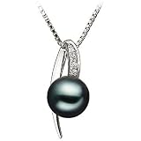 PearlsOnly Destina Black 7-8mm AA Japanese Akoya Sterling Silver Pearl Pendant