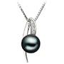 PearlsOnly Destina Black 7-8mm AA Japanese Akoya Sterling Silver Pearl Pendant