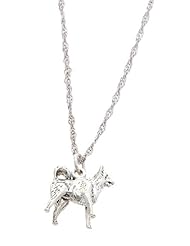 Sterling Silver Three Dimensional Border Collie Dog Charm with Thin Singapore Necklace