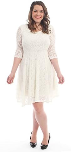 Womens New Ladies Nauvelle Plus Size Floral Lace Lined Mid Skater Dress -White-22/24 White US Size 18/20 US