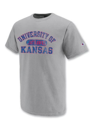 Champion NCAA Unisex Adult Kansas Jayhawks Jersey Tee Shirt (Grey, Small)