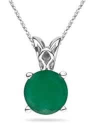 0.10 Cts of 3 mm A Round Natural Emerald Scroll Solitaire Pendant in 14K White Gold