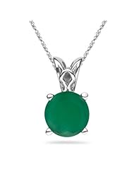 0.20 Cts of 4 mm A Round Natural Emerald Scroll Solitaire Pendant in 14K White Gold