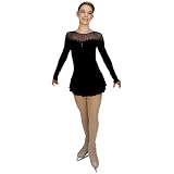 ChloeNoel Girls Black Velvet Long Sleeve Ice Skating Dress 4-Adult M