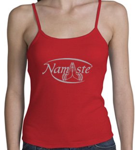 NAMASTE Ladies Fitted Yoga Clothing Meditation Spaghetti Strap Tank - Red, Small