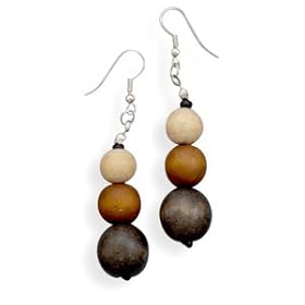 Graduated Wood Bead French Wire Earrings
