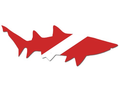 (Right Facing) Shark Shaped Scuba Dive Flag Sticker (diving decal)