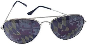 Maryland MD Flag Aviator Sunglasses (Silver Frame, MD Flag)