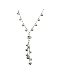 Stardust Twinkle Beaded Y Tassel Necklace Silver Tone