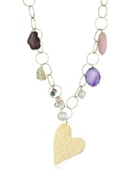 Mercedes Salazar Embossed Gold Plated Heart Pendant and Semi Precious Stones Chocker Necklace