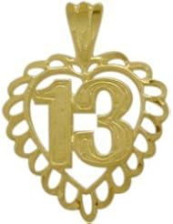10K Yellow Gold Fancy #13 Heart Age Pendant with chain