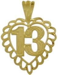 10K Yellow Gold Fancy #13 Heart Age Pendant with chain