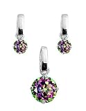 Sterling Silver Pendant and Earrings Set - Rainbow Topaz CZ in Stamping Set - Chain Necklace Included (18'')