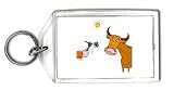 Keychain with feeding, cow, fork, brown, flower