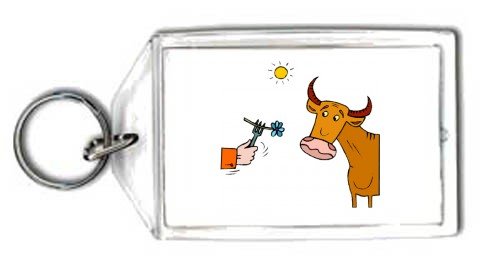 Keychain with feeding, cow, fork, brown, flower