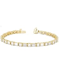 14KT Yellow Gold Stunning Diamond Tennis Bracelet featuring 36 Baguette Cut and 18 Round Brilliant Cut Diamonds in a High Polished Setting. 6 1/5 CTW
