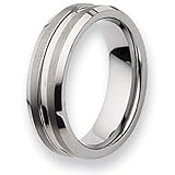 Grooved Beveled Edge Brushed & Polished Tungsten Carbide Ring (7.0 mm) - Sizes 7-13