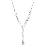 Single Strand Silver Tone Chain with Clear Crystal Y-Necklace