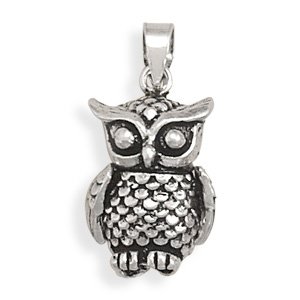 Moveable Sterling Silver Owl Pendant, 1 inch (incl bail)