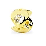 18k Yellow Gold Plated 925 Sterling Silver 4 Hearts with 4 White Topaz Charm Fits Padora Chamilia Troll Bracelet